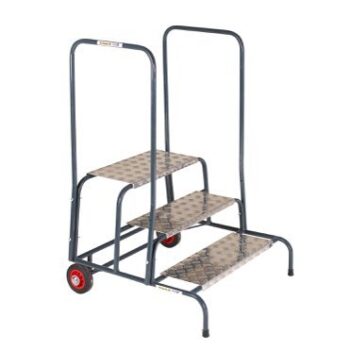Wide Work Steps - 4 Tread 800mm Platform Height - Chequer Plate Tread - with 2 Handrail - with Wheels - SWW24C