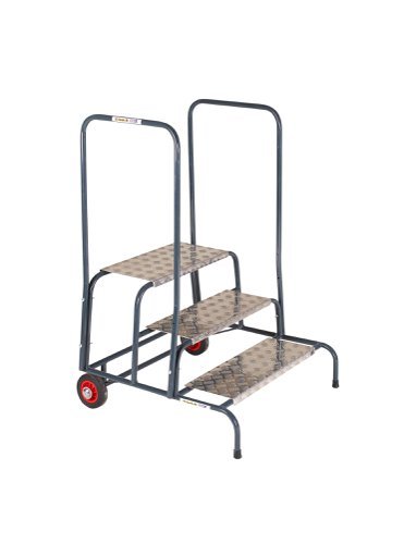 Wide Work Steps - 4 Tread 800mm Platform Height - Chequer Plate Tread - with 2 Handrail - with Wheels - SWW24C