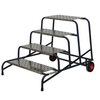 Wide Work Steps - 4 Tread 800mm Platform Height - Chequer Plate Tread - with Wheels - SWW04C