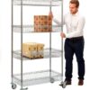 Wire Mesh Trolley; 4 Height Adjustable Shelves; Swivel (x2 Braked) Castors; Wire Mesh; 320kg; Silver - SW491Y
