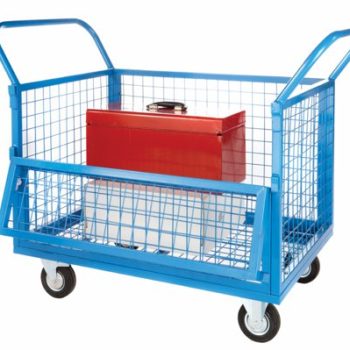Wire Mesh Truck; 4 Sides with Half Drop Down Front; Fixed/Swivel (x2 Braked) Castors; Steel/Wire Mesh; 250kg; Blue - GIS73M