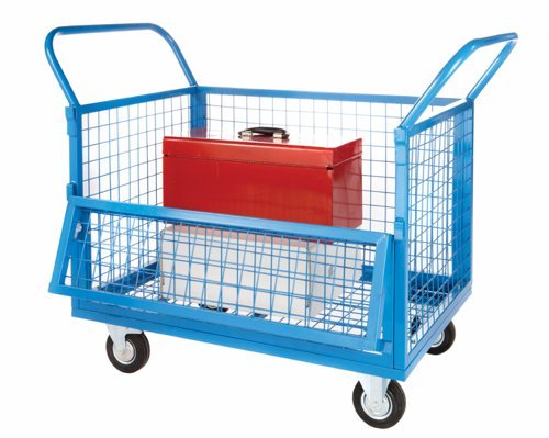 Wire Mesh Truck; 4 Sides with Half Drop Down Front; Fixed/Swivel (x2 Braked) Castors; Steel/Wire Mesh; 250kg; Blue - GIS73M
