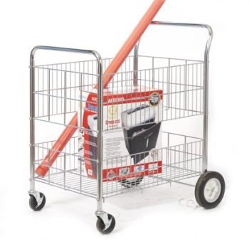 Wire Trolley; 2 Shelves (1 removable); Fixed/Swivel (x2 Braked) Castors; Chrome Plated Wire; 120kg; Silver - SWI52Y