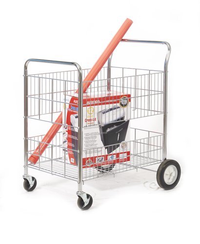 Wire Trolley; 2 Shelves (1 removable); Fixed/Swivel (x2 Braked) Castors; Chrome Plated Wire; 120kg; Silver - SWI52Y