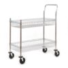 Wire Trolley; 2 Shelves with Wire Surround; Fixed/Swivel (x2 Braked) Castors; Chrome Plated Wire; 120kg; Silver - SWI42Y