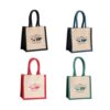 Natural Juco Bags Coloured Handle and Side 200x200mm - Printed Promotional