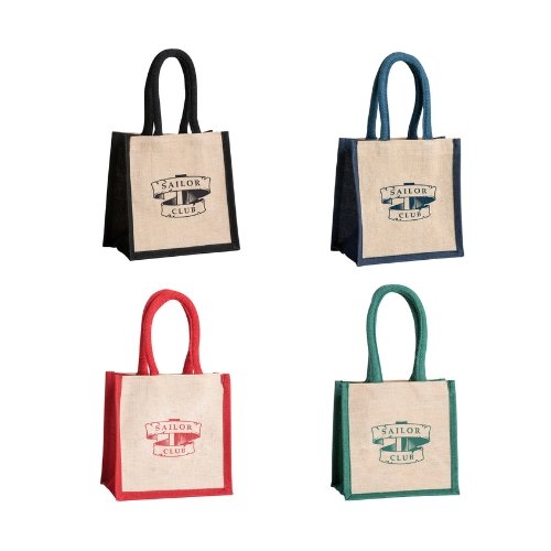 Natural Juco Bags Coloured Handle and Side 200x200mm - Printed Promotional