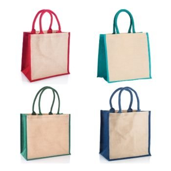 Natural Juco Bags Coloured Handle and Side 300x300mm - Colours