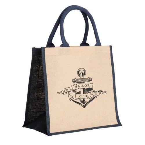 Natural Juco Bags Coloured Handle and Side 300x300mm - Printed Promotional