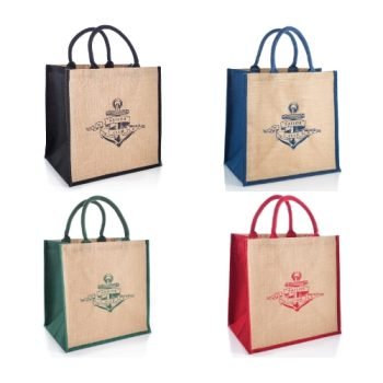 Natural Jute Bags Coloured Handle and Side 360x360mm - Printed Promotional