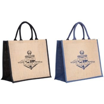 Natural Jute Bags Coloured Handle and Side 400x350mm - Printed Promotional