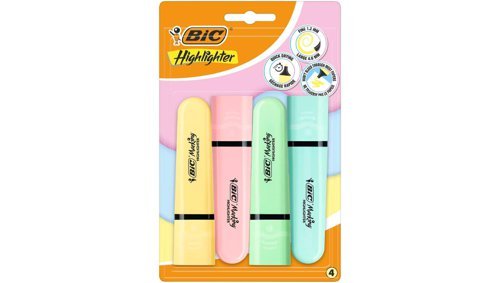 BIC Tank Highlighters Chisel Tip Pastel Colours 517953 - Pack 4