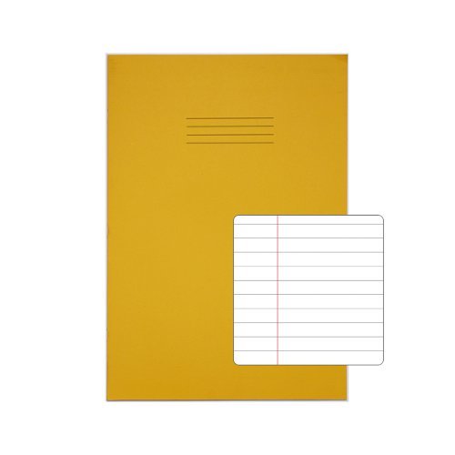 Exercise Books A4+ 8mm feints and margin Yellow 48 Page (13x9) - Pack 50