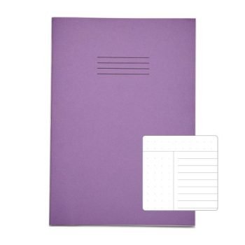Exercise Books A4 Cornell 8mm feints with dot grid margins Purple 80 Page - Pack 50