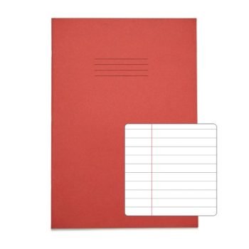 Exercise Books A4 8mm feints and margin Red 32 Page - Pack 100
