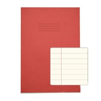 Exercise Books SEN A4 12mm feints and Margin Cream Paper Red 48 Page - Pack 10