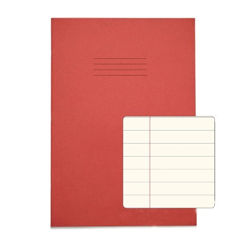 Exercise Books SEN A4 12mm feints and Margin Cream Paper Red 48 Page - Pack 10