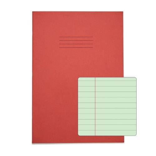 Exercise Books SEN A4 12mm feints and Margin Green Paper Red 48 Page - Pack 10