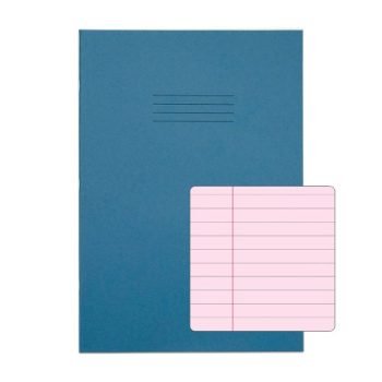 Exercise Books SEN A4 12mm feints and Margin Pink Paper Light Blue 48 Page - Pack 10