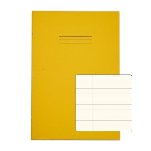 Exercise Books SEN A4 12mm feints and Margin Cream Paper Yellow 48 Page - Pack 10