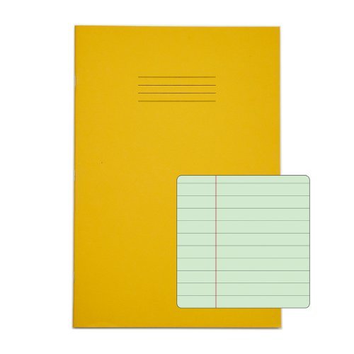 Exercise Books SEN A4 12mm feints and Margin Green Paper Yellow 48 Page - Pack 10