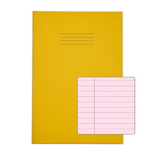 Exercise Books SEN A4 12mm feints and Margin Pink Paper Yellow 48 Page - Pack 10