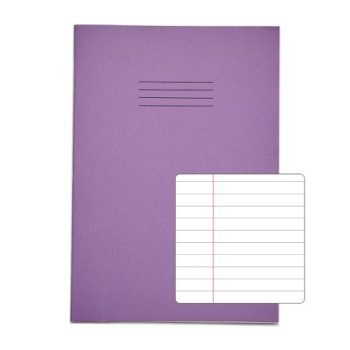 Exercise Books A4 8mm feints and margin Purple 64 Page - Pack 50
