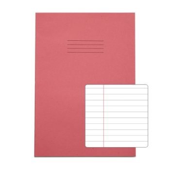 Exercise Books A4 8mm feints and margin Pink 80 Page - Pack 50