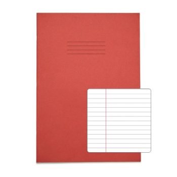 Exercise Books A4 6mm feints and margin Red 80 Page - Pack 50