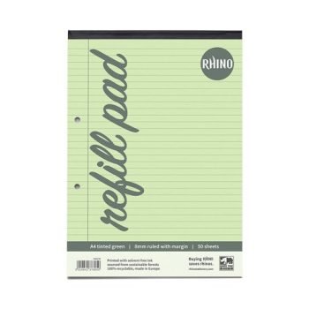 Rhino A4 Tinted Refill Pads Green 8mm Feints and Margin 100 Page HAGFM-0 - Pack 6
