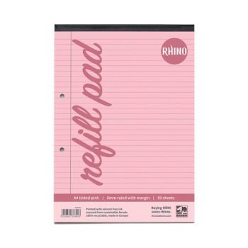 Rhino A4 Tinted Refill Pads Pink 8mm Feints and Margin 100 Page HAPFM-8 - Pack 6