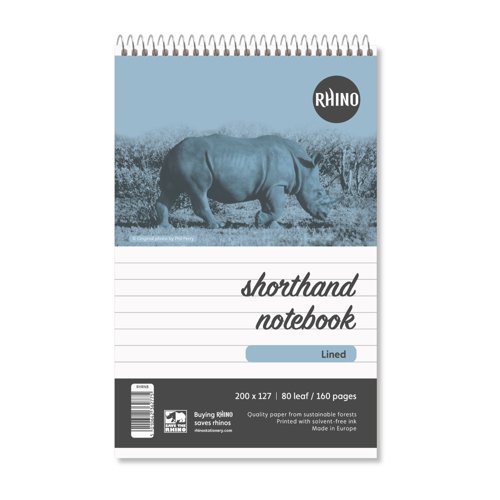 Rhino Office 200x127mm Shorthand Notebooks 160 Page 8mm Feints RHRN8-0 - Pack 10