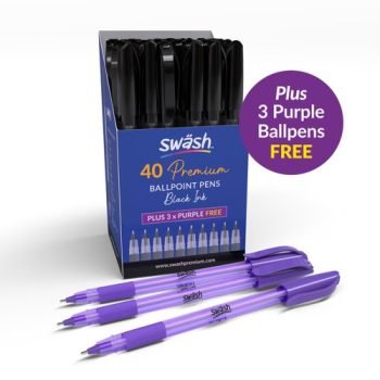 Swash Komfigrip Premium Rubbergrip Ballpoint Pens Black - Pack 40