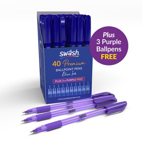 Swash Komfigrip Premium Rubbergrip Ballpoint Pens Blue - Pack 40