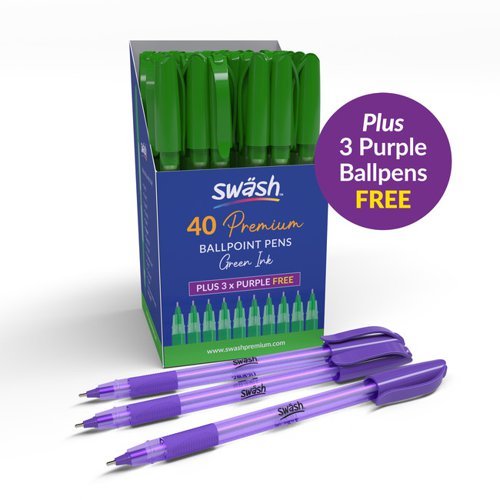 Swash Komfigrip Premium Rubbergrip Ballpoint Pens Green - Pack 40