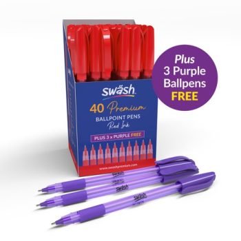 Swash Komfigrip Premium Rubbergrip Ballpoint Pens Red - Pack 40