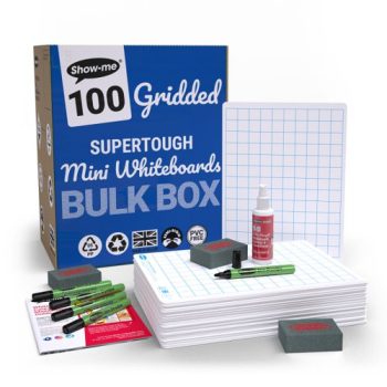 Show-me Supertough A4 Whiteboards Gridded Plain Bulkbox - 100 Sets