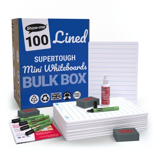 Show-me Supertough A4 Whiteboards Lined Plain Bulkbox - 100 Sets