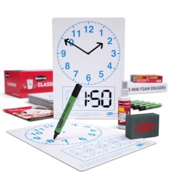 Show-me A4 Whiteboards Clockface with Digital Readout and Plain Reverse Classpack - 35 Sets
