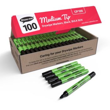Show-me Slim Barrel Medium Drywipe Markers Black 100 Classpack