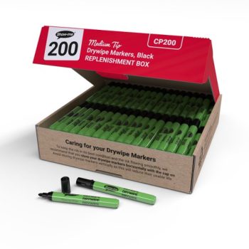 Show-me Slim Barrel Medium Drywipe Markers Black 200 Classpack