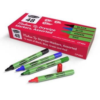 Show-me Slim Barrel Medium 48 Drywipe Markers 4 Assorted Colours