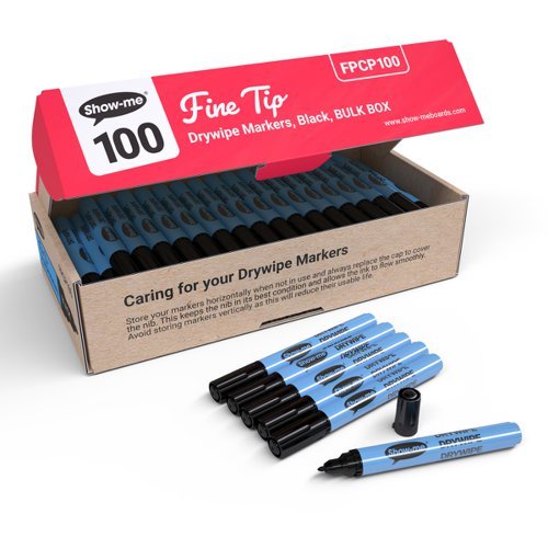 Show-me Slim Barrel Fine Drywipe Markers Black 100 Classpack