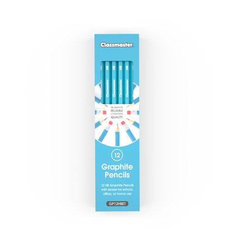Classmaster Graphite Pencils HB Eraser Tipped - Pack 12