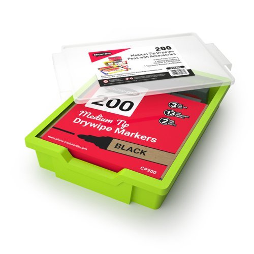 Show-me Slim Barrel Medium Drywipe Markers Classtray Black 200 Pens Plus Accessories