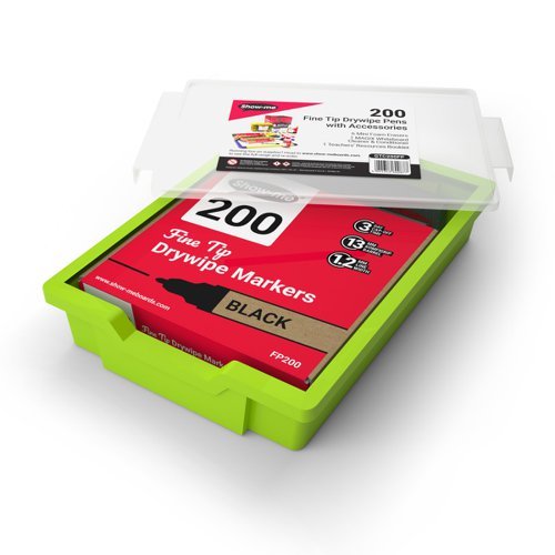 Show-me Slim Barrel Fine Drywipe Markers Classtray Black 200 Pens Plus Accessories
