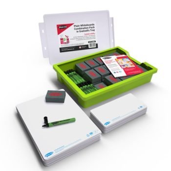 Show-me Combination Pack Plain Whiteboards in Gratnell Tray - 121 Pieces