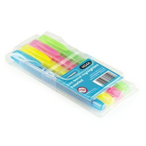 Classmaster Slim Barrel Highlighters Assorted Colours - Wallet 4