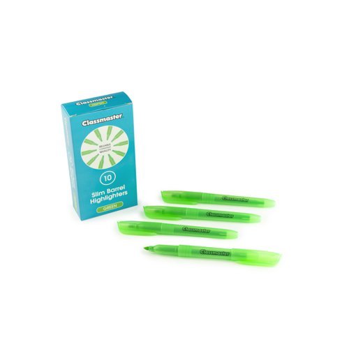 Classmaster Slim Barrel Highlighters Green - Box 10