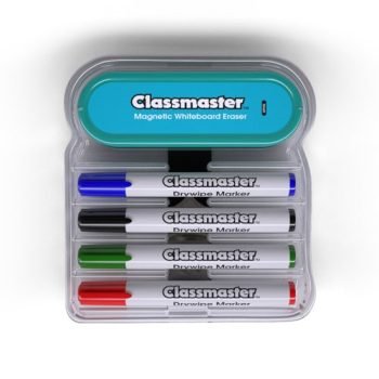 Classmaster Magnetic Whiteboard Organiser - with Eraser and 4 Assorted Markers